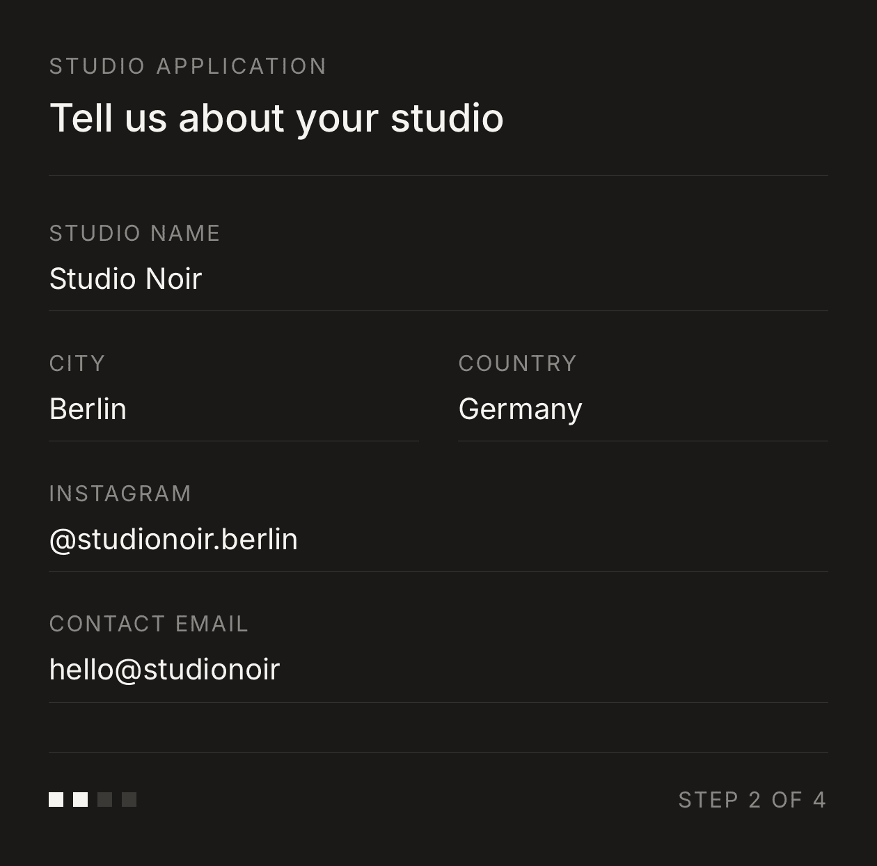 Applying as a studio