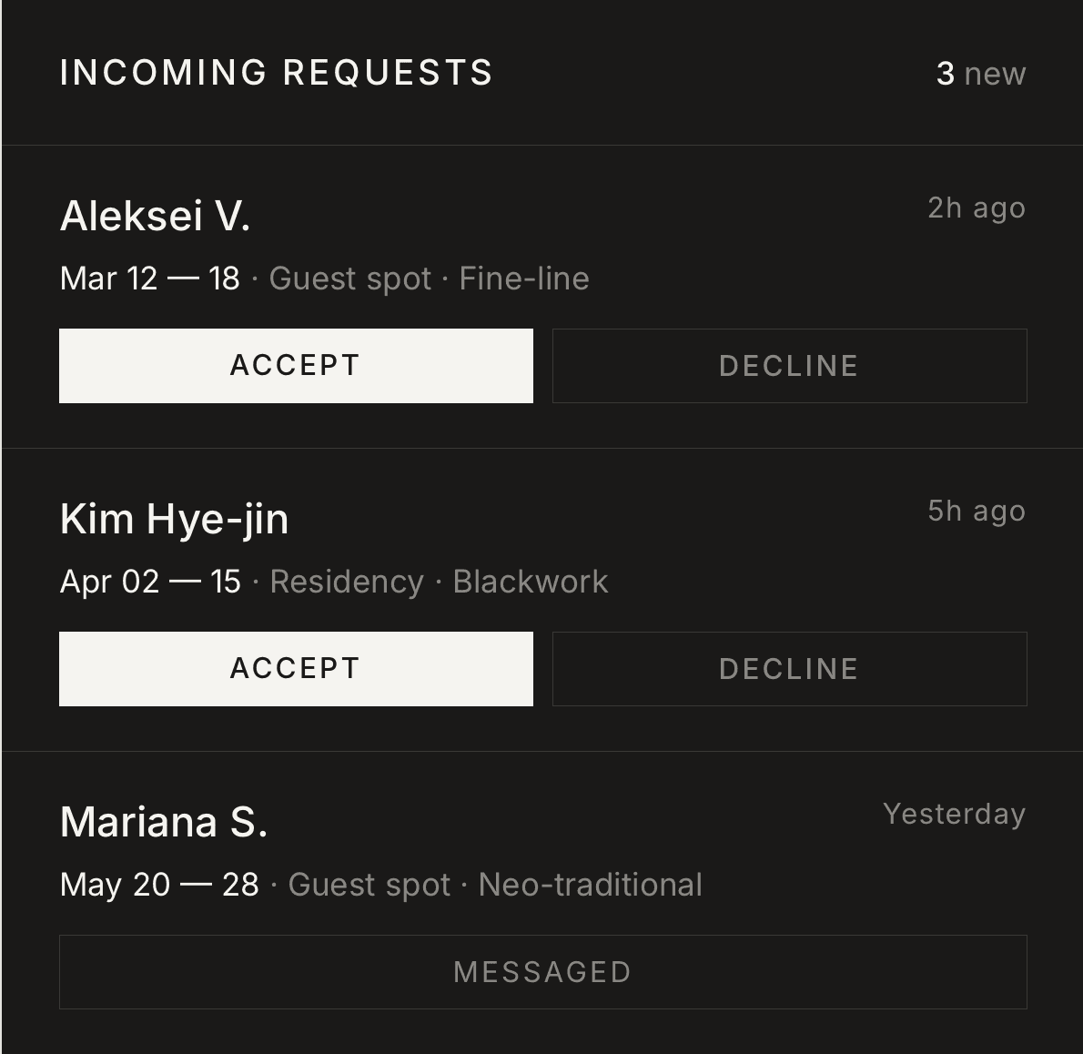 Receiving guest requests