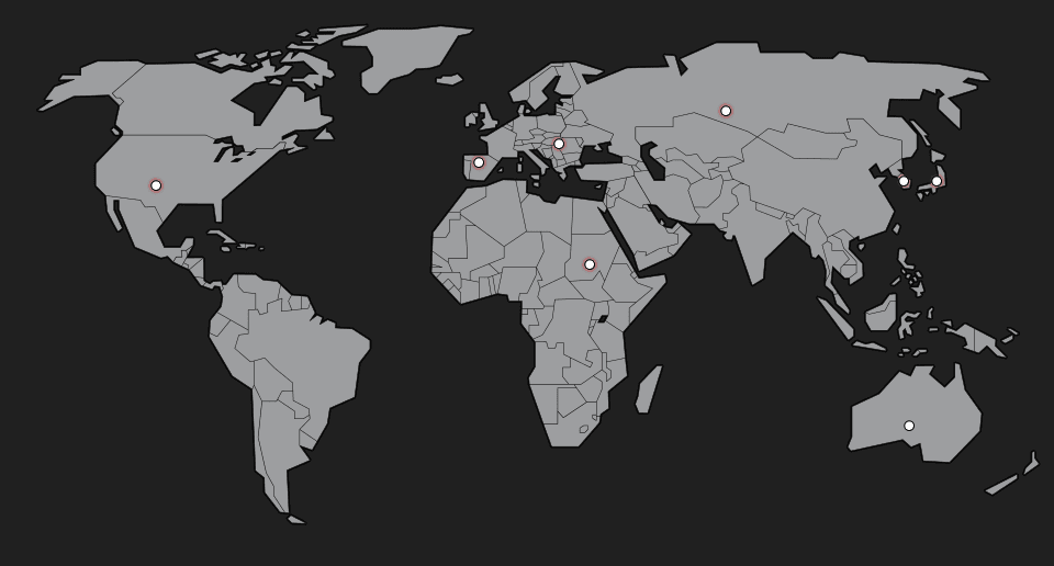 World map of TatuPass studios
